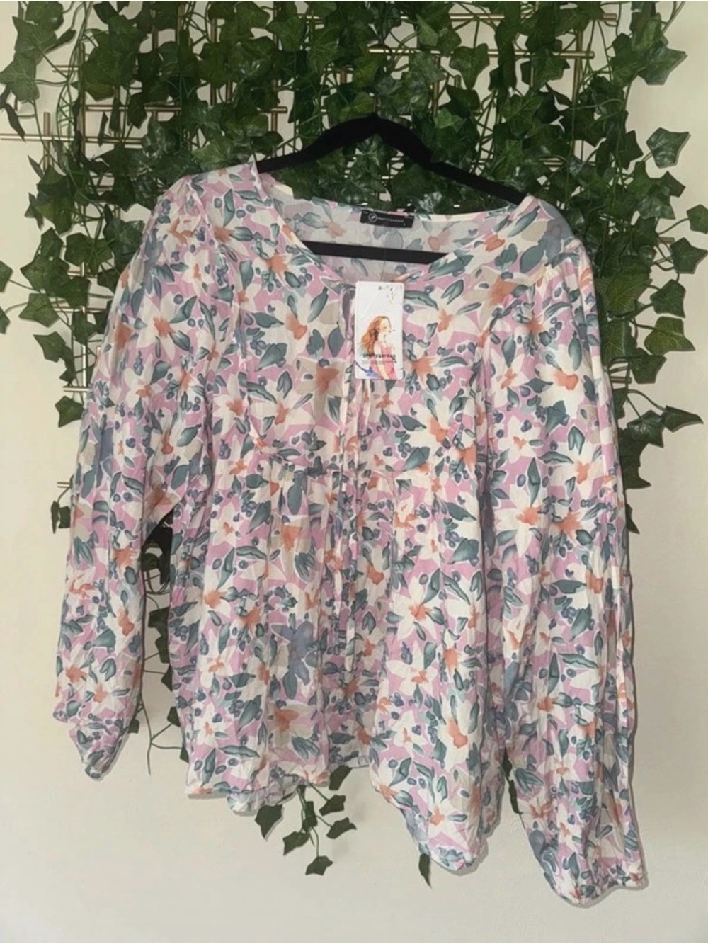 Pink Floral Peasant Blouse - Women's Lightweight Long-Sleeve Top